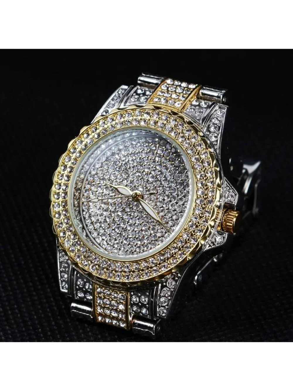 Women's Mix Gold Crystal Rhinestone Diamond Round Luxury Quartz Wrist Watch